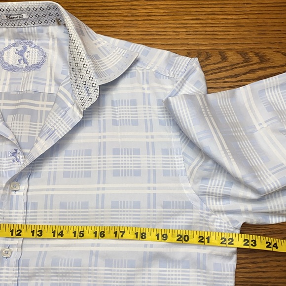 Bugatchi Blue & White Plaid Button Front Dress Shirt Men's L Large - Picture 7 of 10